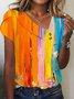 Women Geometric Short Sleeve Tee T-shirt Asymmetrical Buckle Vintage Summer Top