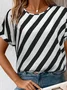 Women Striped Short Sleeve Tee T-shirt Crew Neck Printing Casual Summer Graphic Tee Top