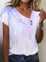 Women Geometric Short Sleeve Tee T-shirt Asymmetrical Buckle Vintage Summer Top