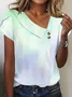 Women Geometric Short Sleeve Tee T-shirt Asymmetrical Buckle Vintage Summer Top