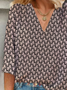 Women Geometric Three Quarter Sleeve Blouse Spring/Fall Printing V Neck Daily Casual Top