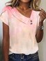 Women Geometric Short Sleeve Tee T-shirt Asymmetrical Buckle Vintage Summer Top