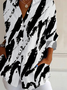Women Abstract Long Sleeve Shirt Spring/Fall Buckle Shirt Collar Daily Casual Top