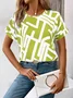 Women Geometric Short Sleeve Tee T-shirt Crew Neck Printing Casual Summer Graphic Tee Top