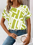 Women Geometric Short Sleeve Tee T-shirt Crew Neck Printing Casual Summer Graphic Tee Top