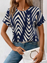 Women Striped Short Sleeve Tee T-shirt Crew Neck Printing Casual Summer Graphic Tee Top