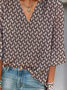 Women Geometric Three Quarter Sleeve Blouse Spring/Fall Printing V Neck Daily Casual Top