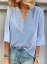 Women Striped Three Quarter Sleeve Blouse Spring/Fall Printing V Neck Daily Casual Top