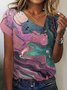 Women Geometric Short Sleeve Tee T-shirt Asymmetrical Buckle Vintage Summer Top
