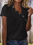 Women Plain Short Sleeve Tee T-shirt Asymmetrical Buckle Vintage Summer Top