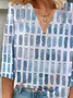 Women Geometric Three Quarter Sleeve Blouse Spring/Fall Printing V Neck Daily Casual Top