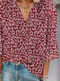 Women Floral Three Quarter Sleeve Blouse Spring/Fall Printing V Neck Daily Casual Top