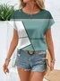 Women Striped Short Sleeve Tee T-shirt Crew Neck Printing Casual Summer Graphic Tee Top