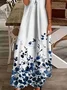 Women Floral Short Sleeve Summer Printing Dress V Neck Daily Casual Maxi X-Line Dress