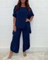 Women Plain Two-Piece Set Daily Half Sleeve Vintage Summer Top With Pants Matching Set