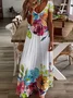 Women Floral Short Sleeve Summer Printing Dress V Neck Daily Casual Maxi X-Line Dress