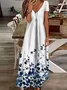 Women Floral Short Sleeve Summer Printing Dress V Neck Daily Casual Maxi X-Line Dress