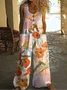 Women Floral Crew Neck Sleeveless Casual Summer Jumpsuit