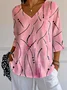 Women Striped Three Quarter Sleeve Tee T-shirt V Neck Casual Spring/Fall Top