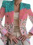 Women Floral Spring/Fall Outerwear Vintage Printing Long Sleeve Shawl Collar Regular Blazer