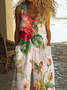 Women Floral Crew Neck Sleeveless Casual Summer Jumpsuit