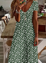 Women Floral Short Sleeve Summer Printing Dress V Neck Daily Casual Maxi X-Line Dress
