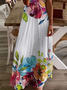 Women Floral Short Sleeve Summer Printing Dress V Neck Daily Casual Maxi X-Line Dress