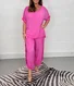 Women Plain Two-Piece Set Daily Half Sleeve Vintage Summer Top With Pants Matching Set
