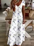Women Floral Short Sleeve Summer Printing Dress V Neck Daily Casual Maxi X-Line Dress