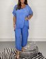 Women Plain Two-Piece Set Daily Half Sleeve Vintage Summer Top With Pants Matching Set