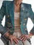 Women Floral Spring/Fall Outerwear Vintage Printing Long Sleeve Regular Blazer