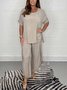 Women Plain Two-Piece Set Daily Half Sleeve Vintage Summer Top With Pants Matching Set