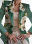Women Floral Spring/Fall Outerwear Vintage Printing Long Sleeve Regular Blazer