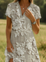 Women Floral Short Sleeve Summer Printing Dress Shawl Collar Daily Casual Knee Length A-Line Dress