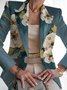 Women Floral Spring/Fall Outerwear Vintage Printing Long Sleeve Regular Blazer