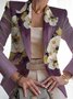 Women Floral Spring/Fall Outerwear Vintage Printing Long Sleeve Regular Blazer
