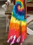 Women Tie-Dye Pattern Short Sleeve Summer Printing Dress V Neck Daily Casual Maxi X-Line Dress