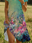 Women Floral Short Sleeve Summer Printing Dress Shawl Collar Daily Casual Knee Length A-Line Dress