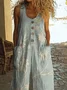 Women Floral Crew Neck Sleeveless Casual Summer Jumpsuit