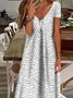 Women Polka Dots Short Sleeve Summer Printing Dress V Neck Daily Casual Maxi X-Line Dress