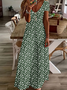 Women Floral Short Sleeve Summer Printing Dress V Neck Daily Casual Maxi X-Line Dress