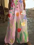 Women Floral Crew Neck Sleeveless Casual Summer Jumpsuit