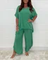 Women Plain Two-Piece Set Daily Half Sleeve Vintage Summer Top With Pants Matching Set