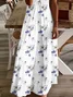 Women Floral Short Sleeve Summer Printing Dress V Neck Daily Casual Maxi X-Line Dress
