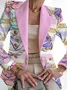 Women Floral Spring/Fall Outerwear Vintage Printing Long Sleeve Shawl Collar Regular Blazer