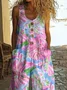 Women Floral Crew Neck Sleeveless Casual Summer Jumpsuit