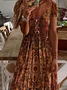 Women Floral Short Sleeve Summer Printing Dress V Neck Daily Casual Maxi X-Line Dress