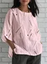 Women Striped Half Sleeve Shirt Summer Crew Neck Daily Vintage Top