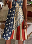 Women Independence Day (Flag) Short Sleeve Summer Printing Dress V Neck Daily Casual Midi Classic A-Line Dress