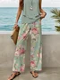 Women Floral Printing Two-Piece Set Daily Sleeveless Casual Summer Top With Pants Matching Set